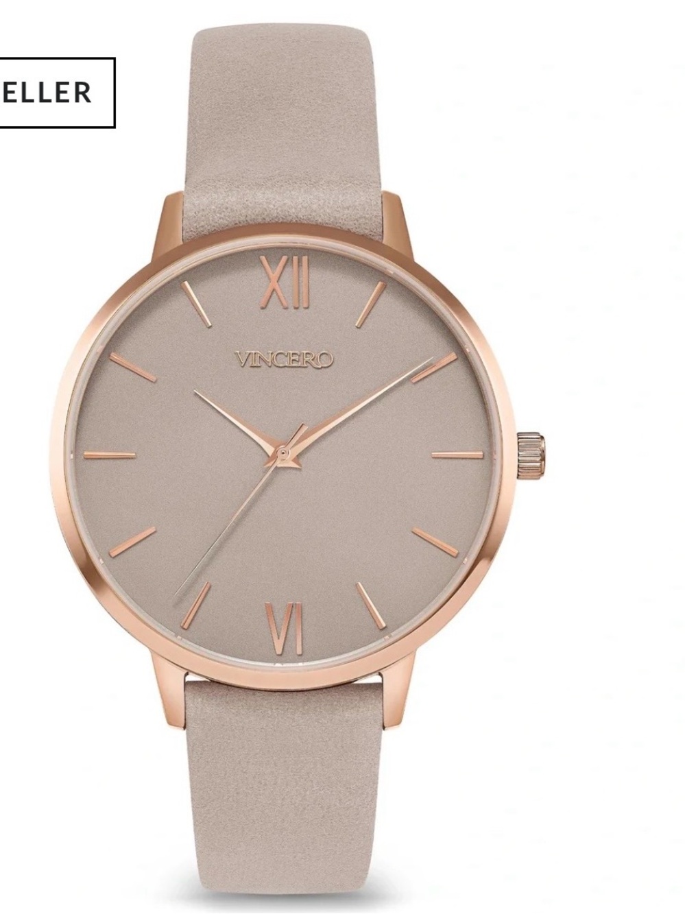 Vincero Rose Gold Taupe Dial Leather Strap Watch